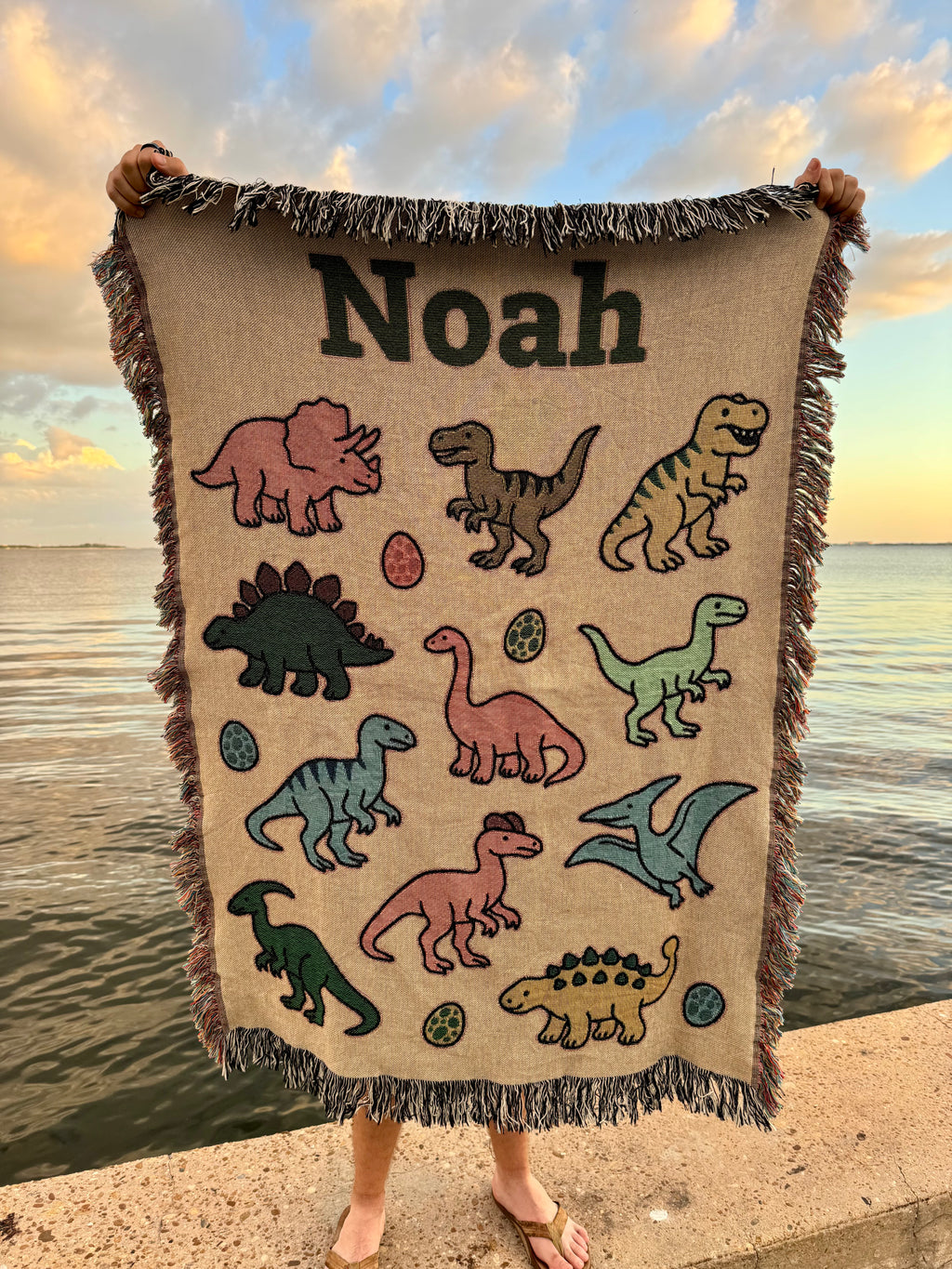 Personalized Dinosaur Woven Blanket, 100% Cotton