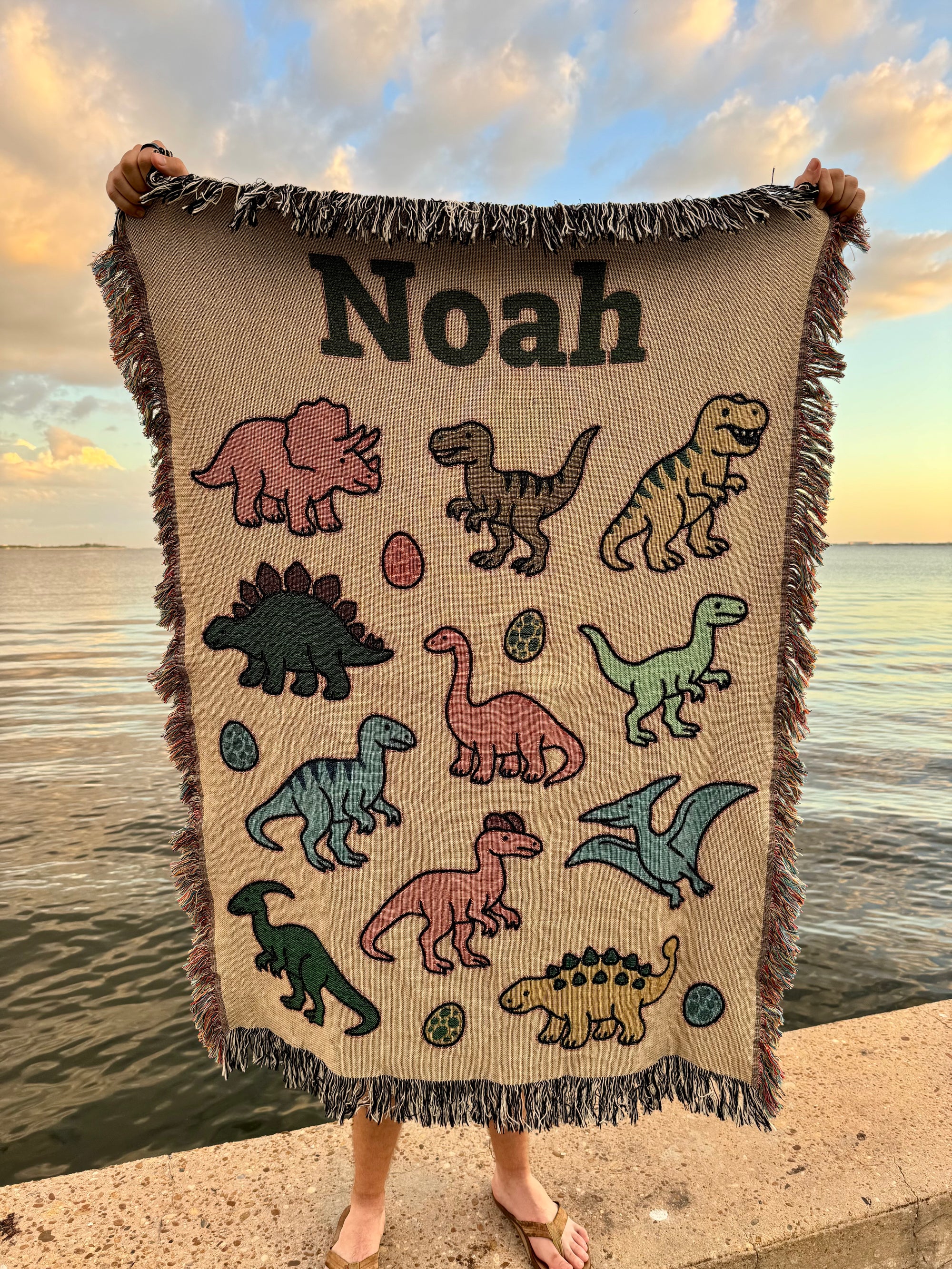 Personalized Dinosaur Woven Blanket, 100% Cotton