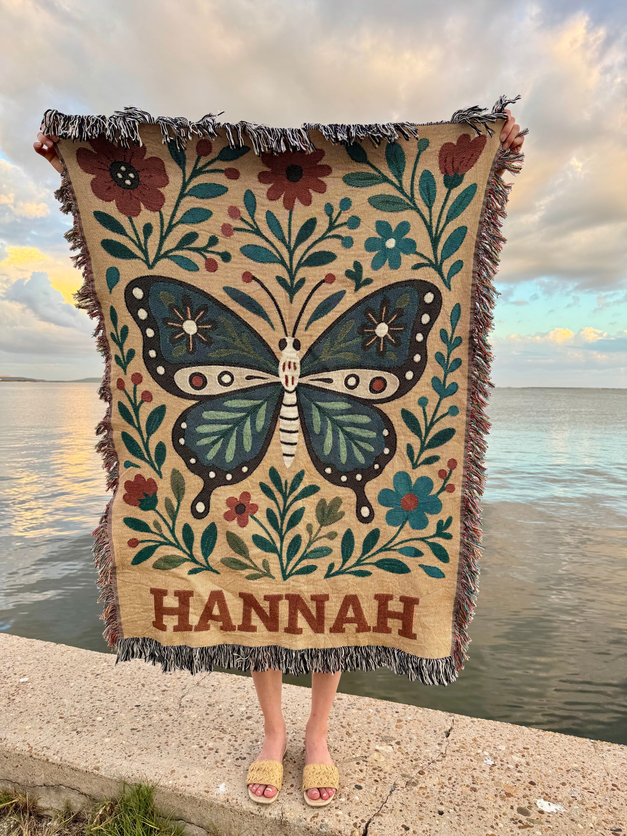 Personalized Butterfly Garden Woven Blanket, 100% Cotton