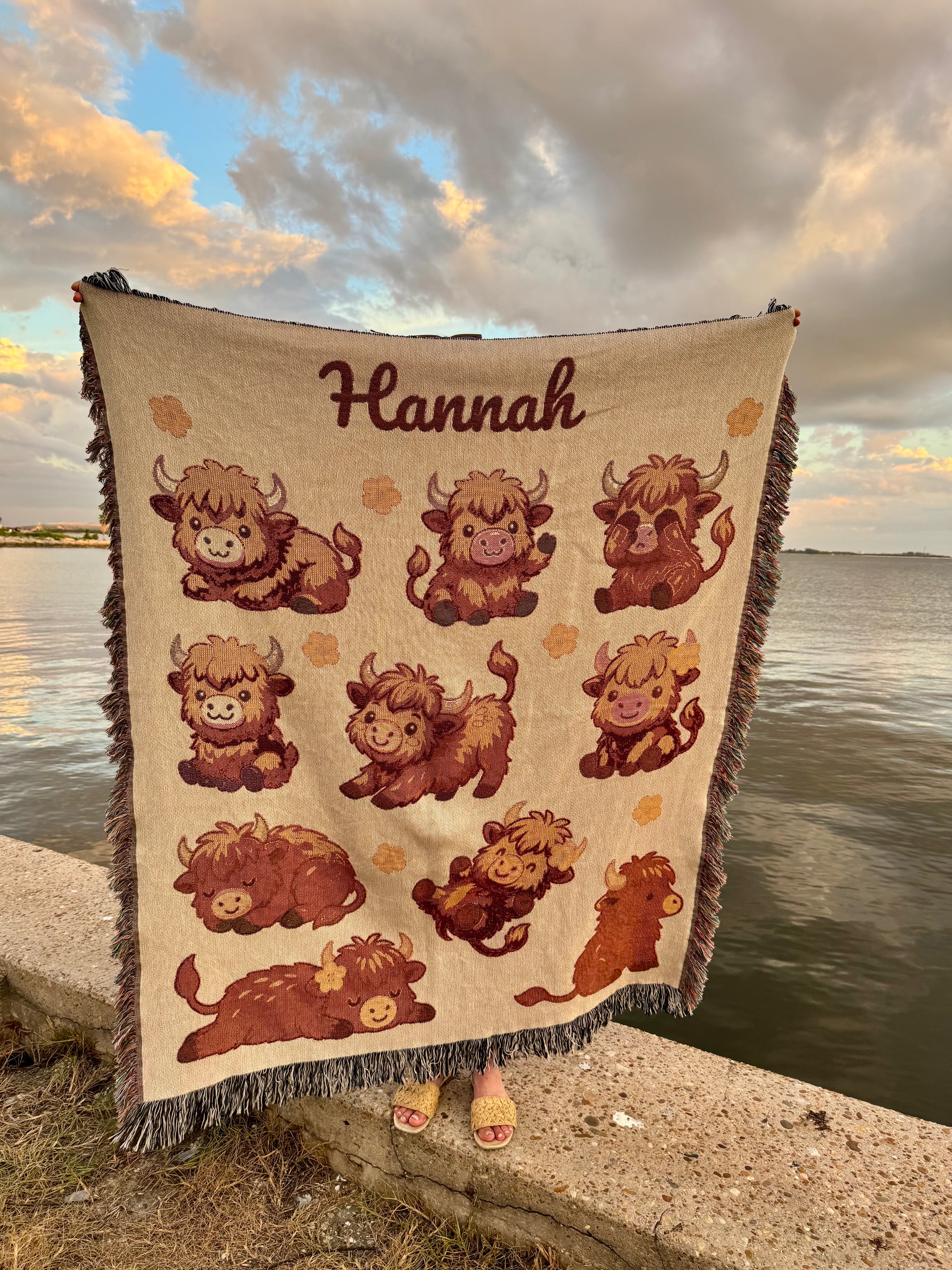 Personalized Highland Cows Woven Blanket, 100% Cotton