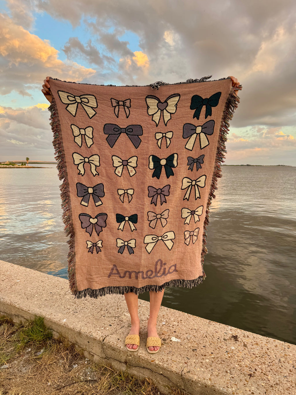 Personalized Bow Woven Blanket, 100% Cotton