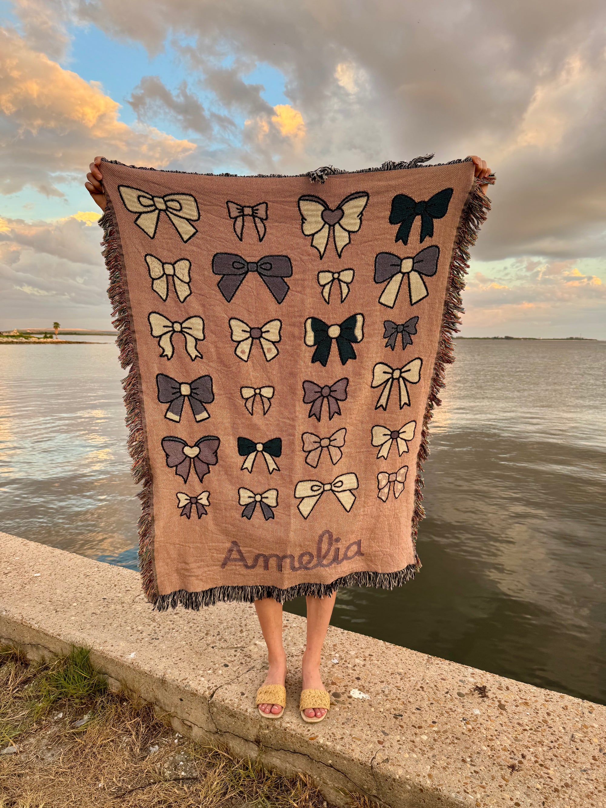 Personalized Bow Woven Blanket, 100% Cotton