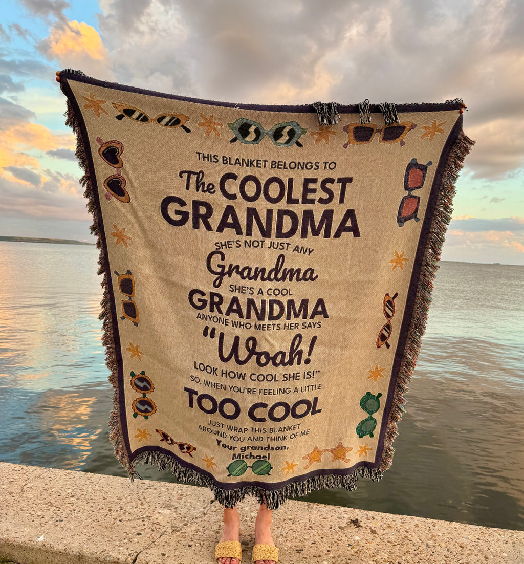 Personalized "Coolest Grandma" Woven Blanket, 100% Cotton (Mom/Aunt)