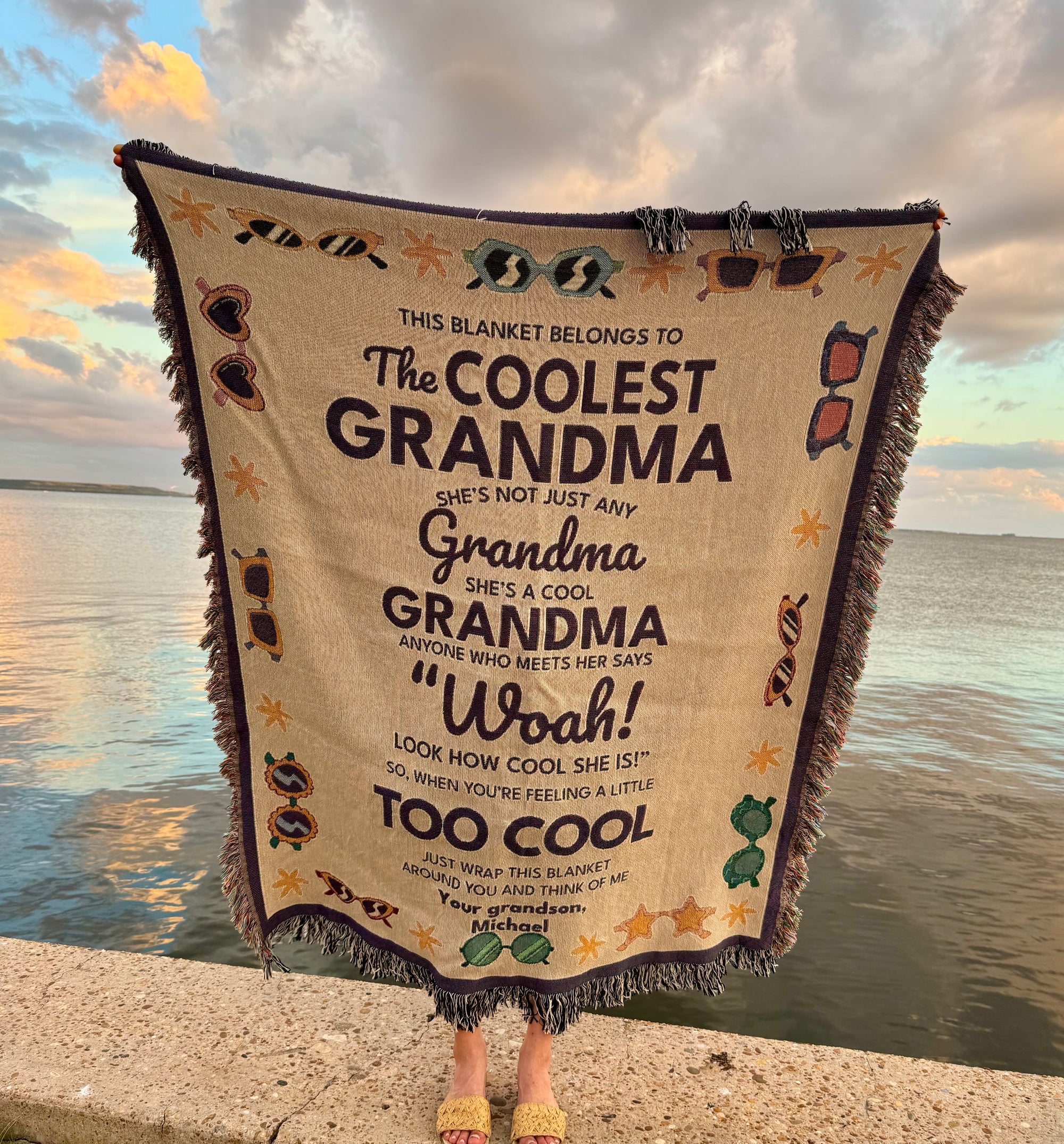 Personalized "Coolest Grandma" Woven Blanket, 100% Cotton (Mom/Aunt)