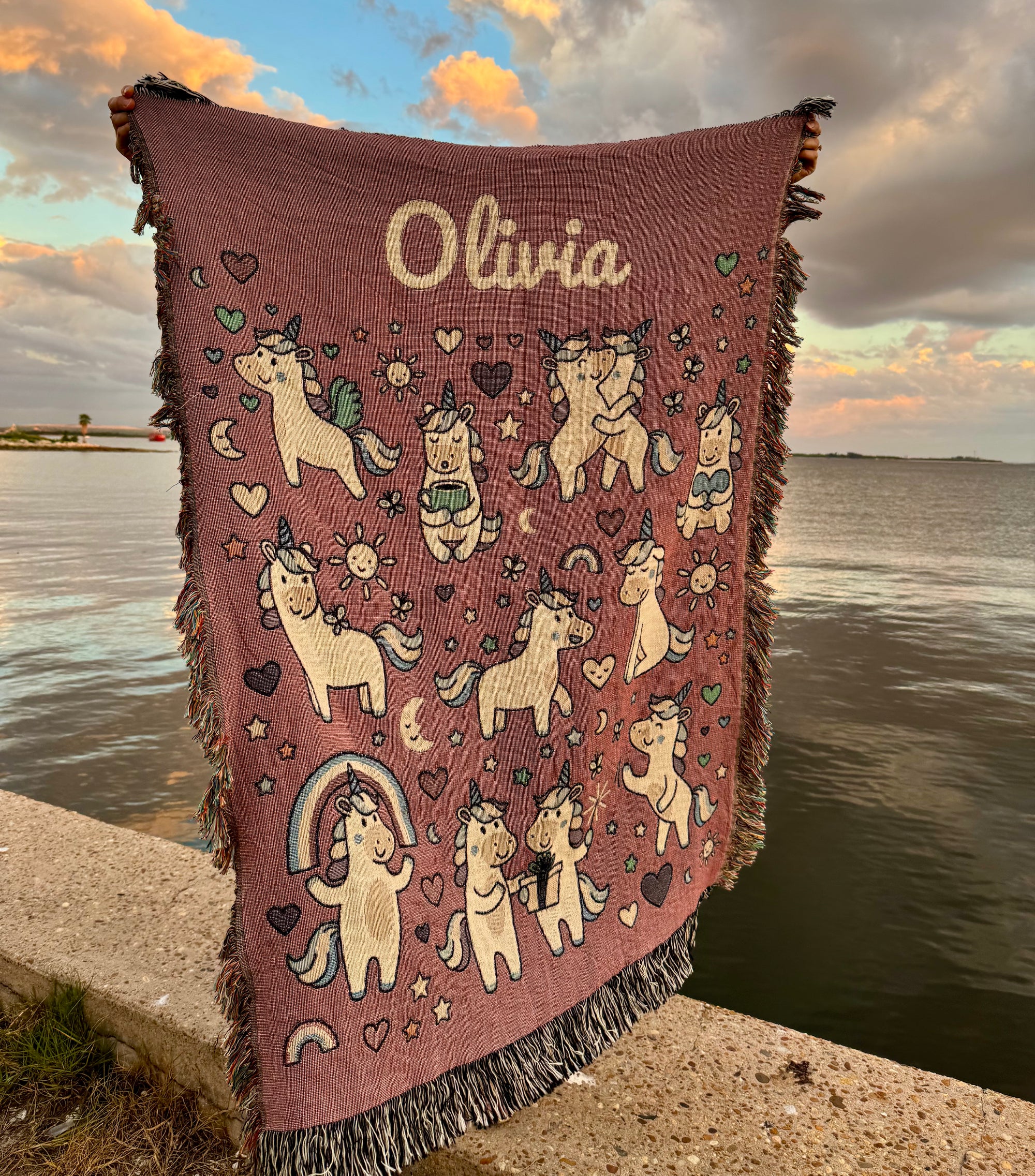 Personalized Unicorns Woven Blanket, 100% Cotton