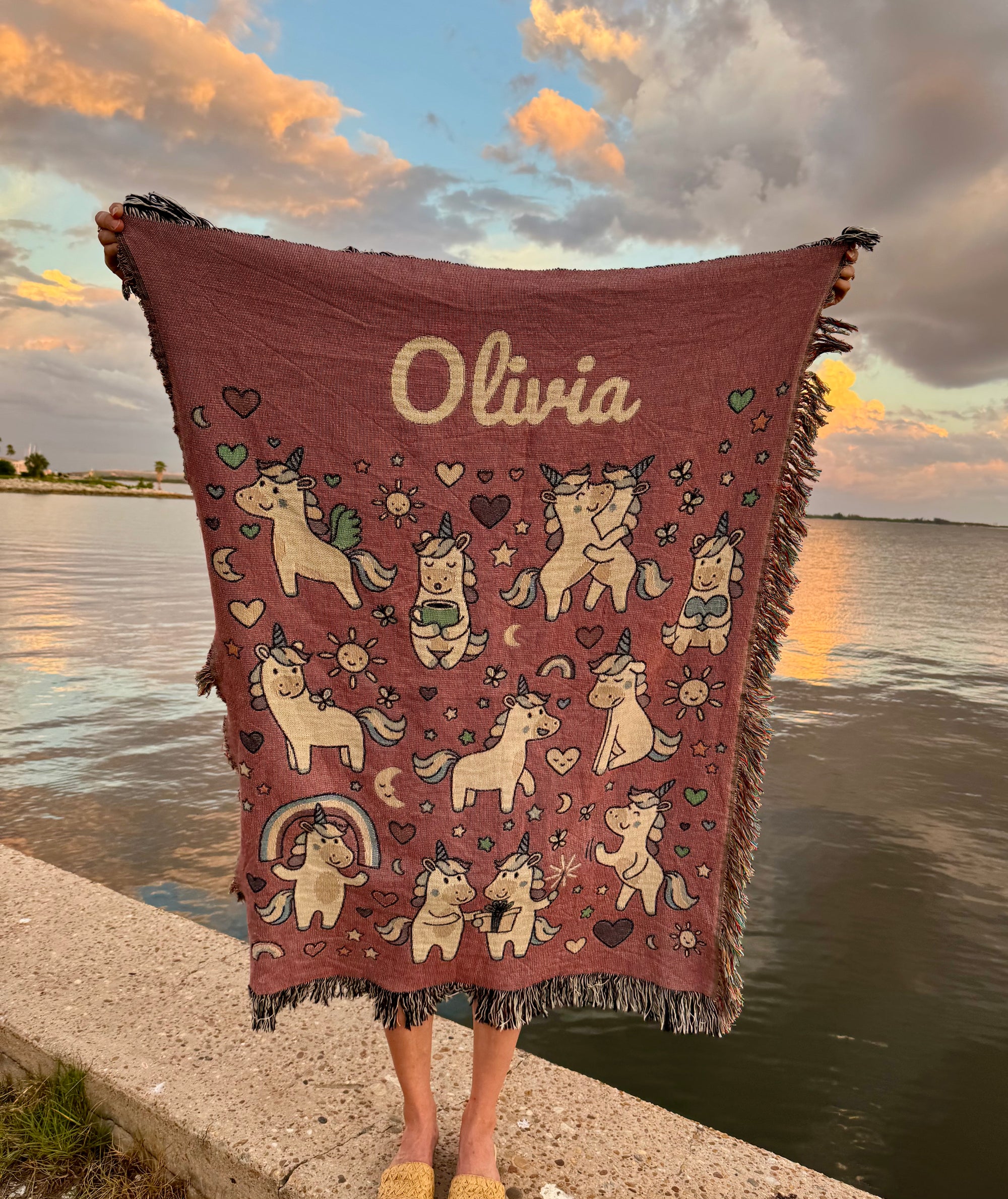 Personalized Unicorns Woven Blanket, 100% Cotton