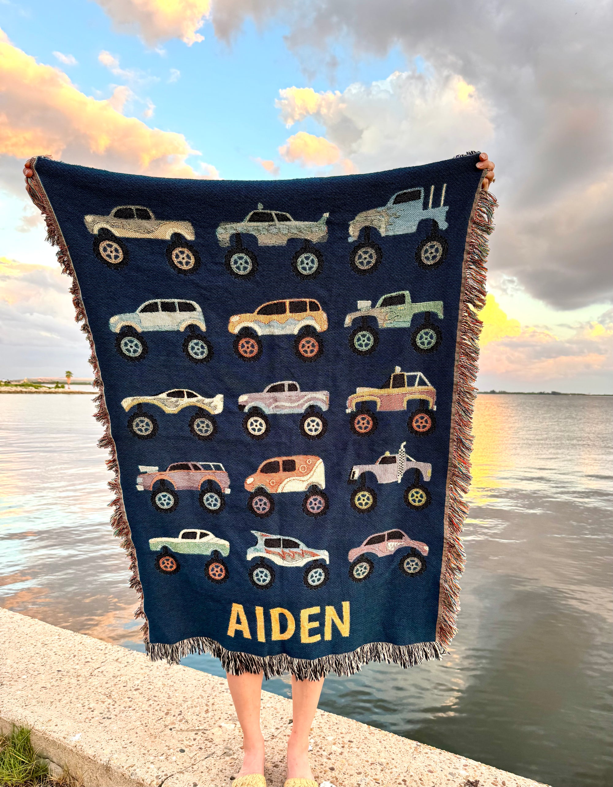 Personalized Monster Truck Woven Blanket, 100% Cotton