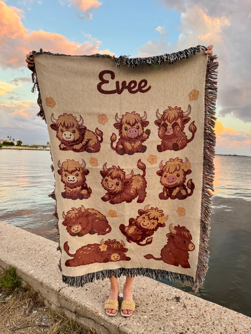Personalized Highland Cows Woven Blanket, 100% Cotton